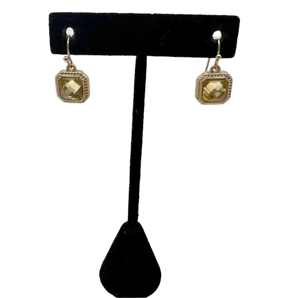 Citrine tone faceted jewel and gold tone dangle drop elegant fancy earrings